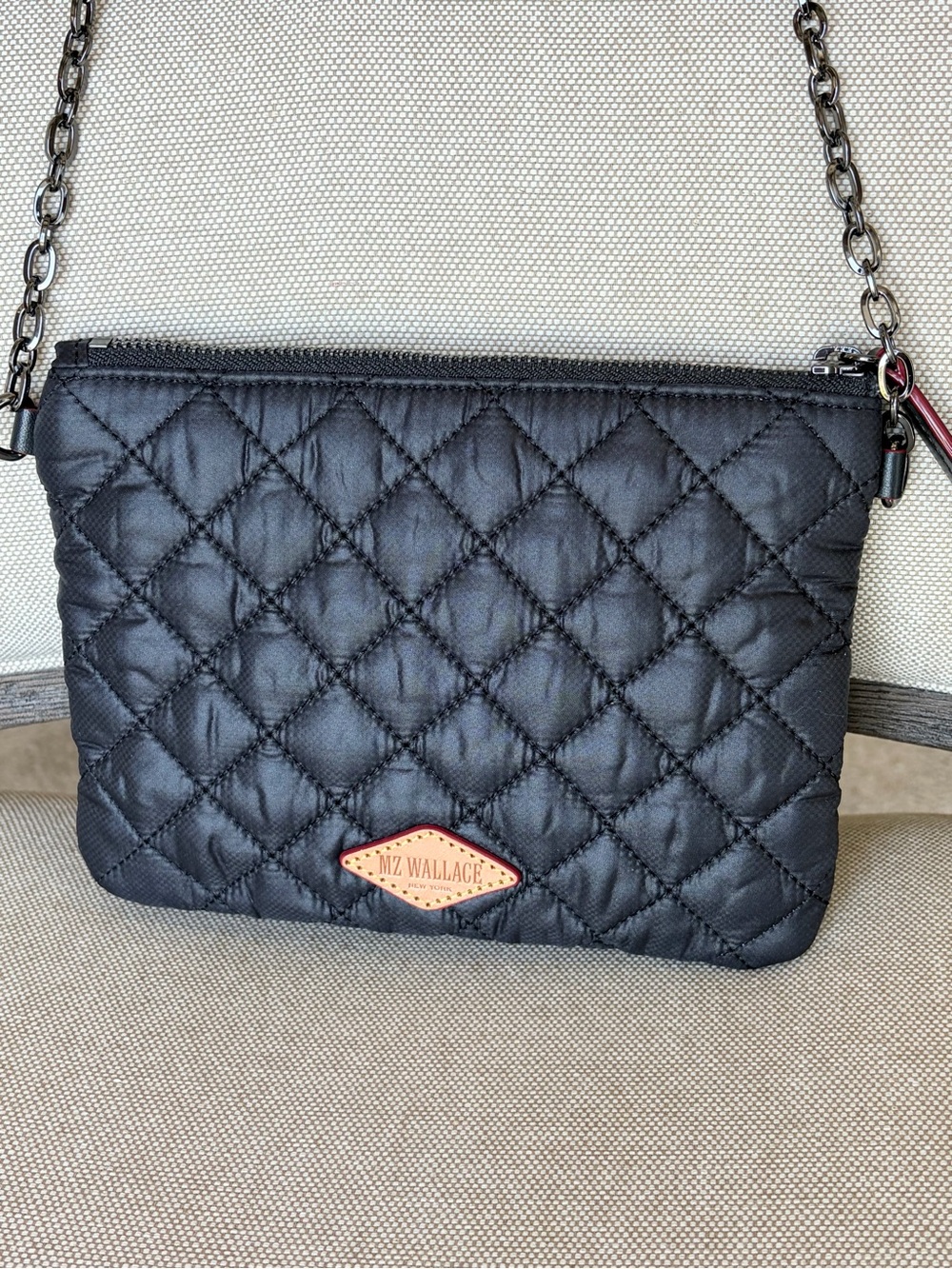 MZ Wallace Black Quilted Crossbody with Chain Strap Zip closure lightweight